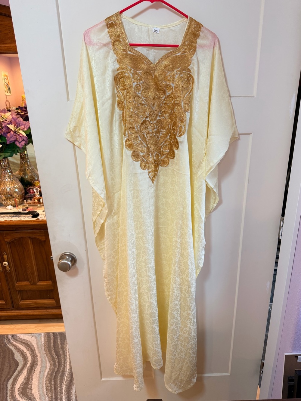 Embroidered Cream Caftan with Gold Appliqué